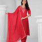Ethnic Festive Wear Chanderi Viscose Red Stitched Suit With Dupatta - Tanisha | Swadesiicart
