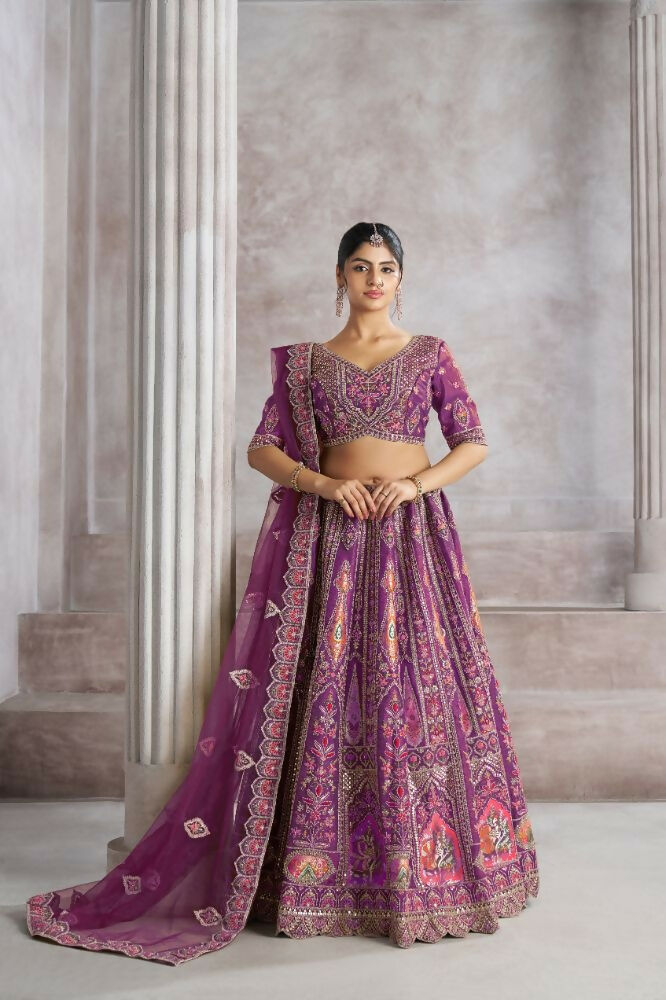 Kesar Fab Purple Banarasi Silk Hand_Woven Lehenga | Swadesiicart