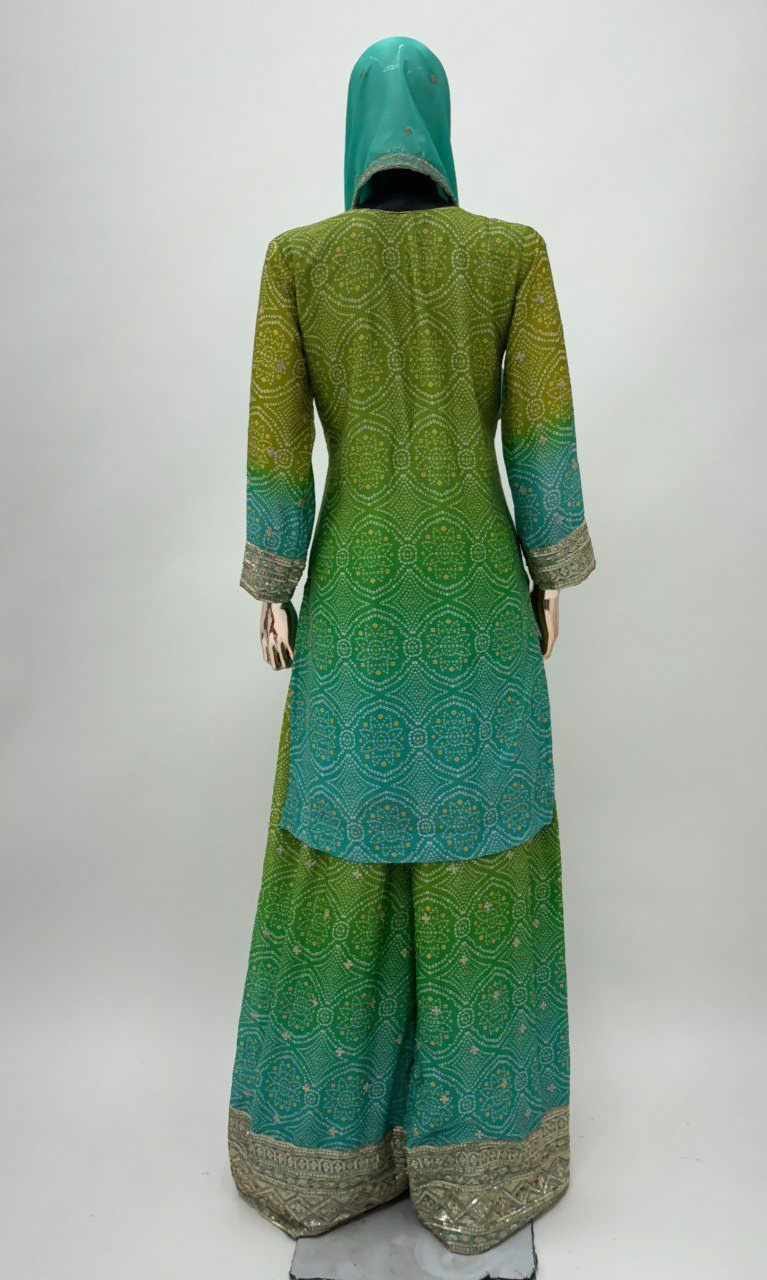 Lorenvalley Fashion Green and Teal Chinon Embroidery With Sequince Work Salwar Kameez Stitched | Swadesiicart