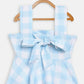 Ahalyaa Sky Blue Rayon Checked Kids Top With Skirts For Girls | Swadesiicart