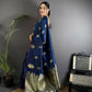 Joban Fashion Navy Blue Banarasi Lichi Silk Gold Zari Meena Saree | Swadesiicart