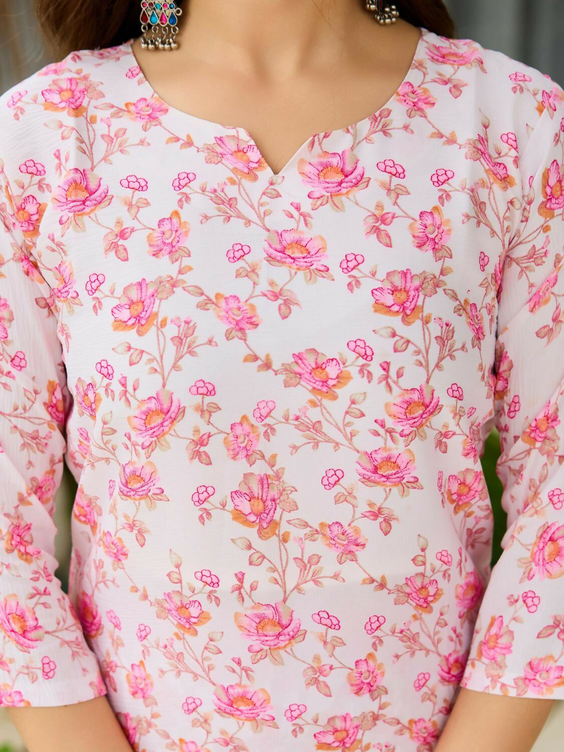The52 Pink Women's Beautiful Printed Silk Blend Fabric with Straight Kurta, Pant and Dupatta Set - Swadesiicart