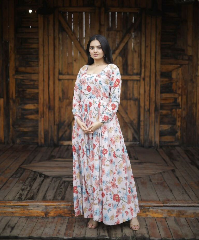 Jyoti Fashion Women's Multicolor Heavy Digital Printed Georgette Anarkali Dress | Swadesiicart