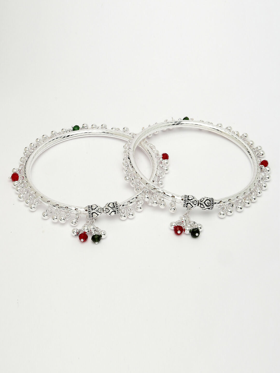 NVR Women's Set of 2 Silver-Plated Kada Anklets - Swadesiicart