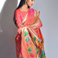 Vishnu Weaves Women's Gajri Paithani Silk Zari Woven Saree with Unstitched Blouse - Swadesiicart