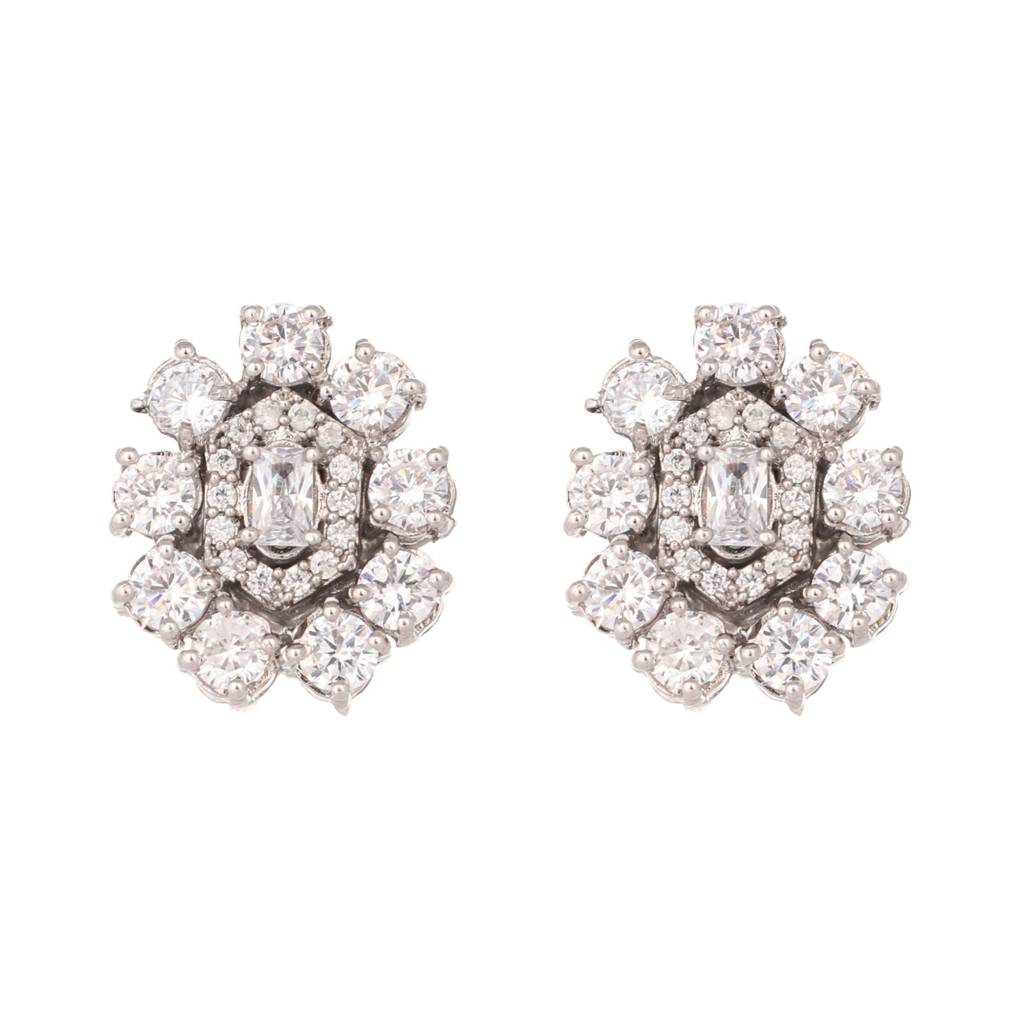Nuyug Silver Blossom Diamond Studs | Swadesiicart