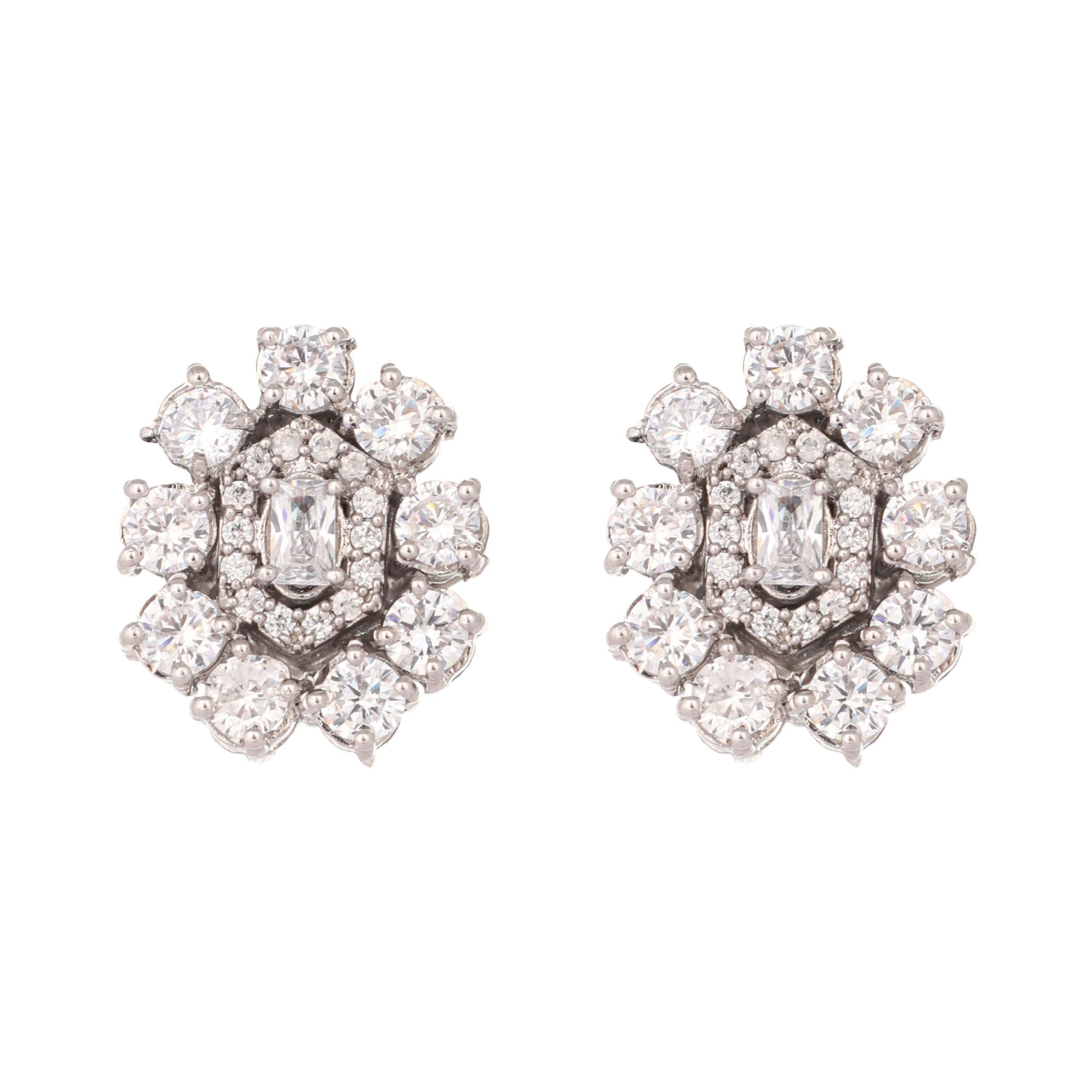 Nuyug Silver Blossom Diamond Studs | Swadesiicart