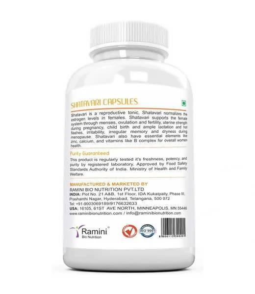 Ramini Bio Nutrition Shatavari 500mg Veg Capsules - Swadesiicart