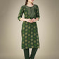 Jyoti Fashion Women's Dark Green Cotton Magic Slub Embroidery & Sequence work Kurta with Trouser & Dupatta | Swadesiicart