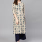 Yufta Beige & Navy Blue Printed Pure Cotton Kurta - Swadesiicart