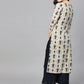 Yufta Beige & Navy Blue Printed Pure Cotton Kurta - Swadesiicart