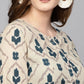 Yufta Beige & Navy Blue Printed Pure Cotton Kurta - Swadesiicart