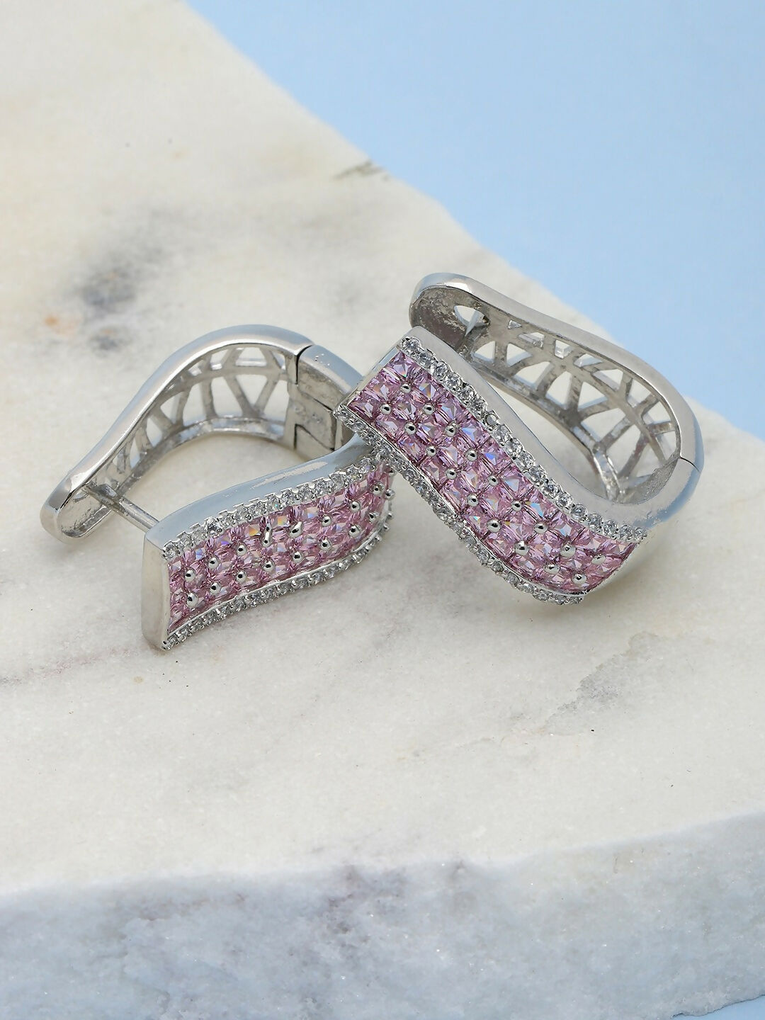 Pink Hoops Earrings- Ruby Raang | Swadesiicart