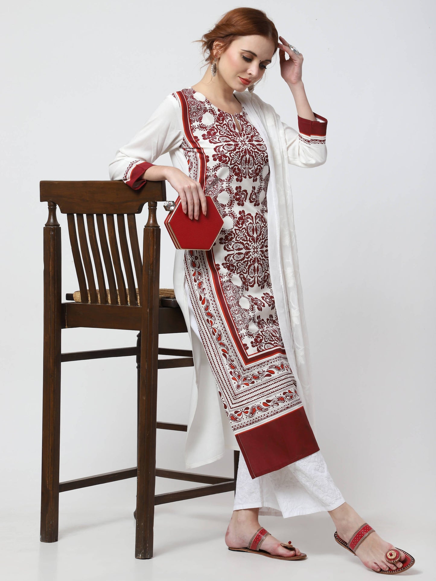 Cheera Kurta With Chikankari Palazzo & Embroidered Dupatta Set (CH092KPD) | Swadesiicart