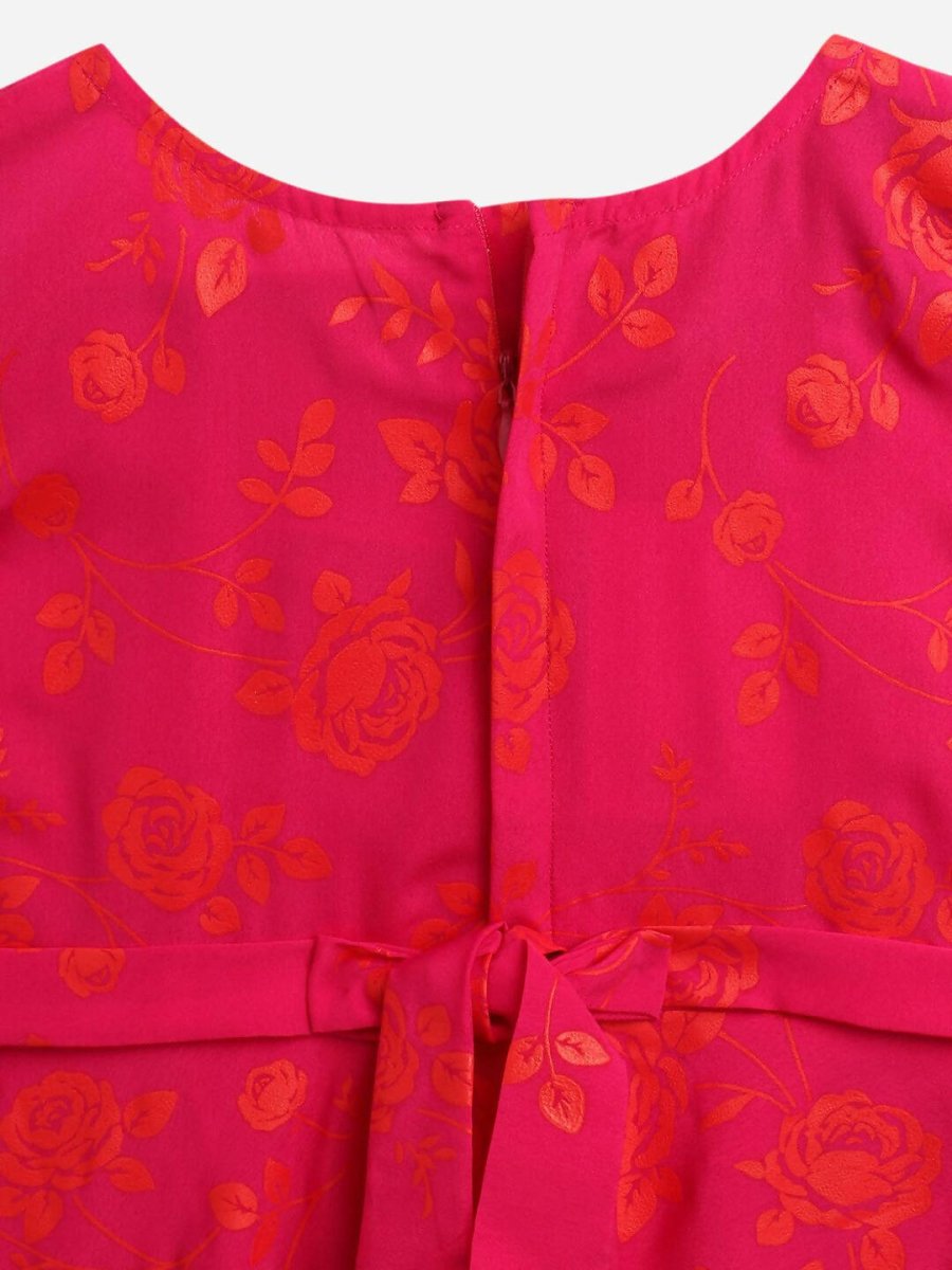 Ahalyaa Pink Crepe Floral Printed Kids Kurta with Jacket For Girls | Swadesiicart