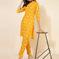 Janasya Women's Yellow Cotton Ikkat Printed Casual Straight Co-ords - Swadesiicart