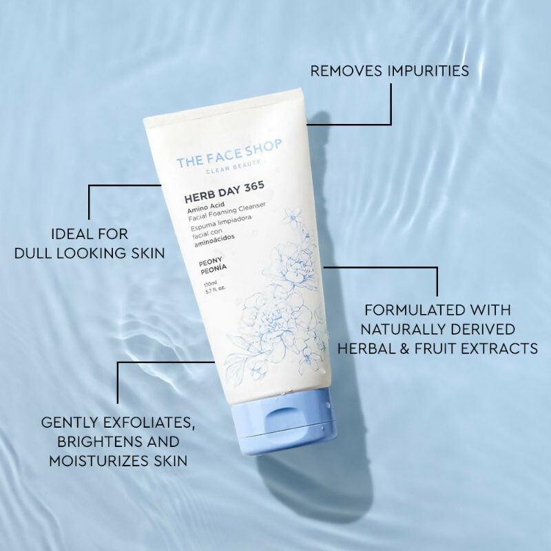 The Face Shop Herb Day Amino Acid Face Wash, Gentle Cleanser that Exfoliates & Brighten Skin - Korean Skincare | Swadesiicart