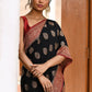 Joban Fashion Black Crepe Chiffon Pure Handloom Banarasi Silk Saree | Swadesiicart