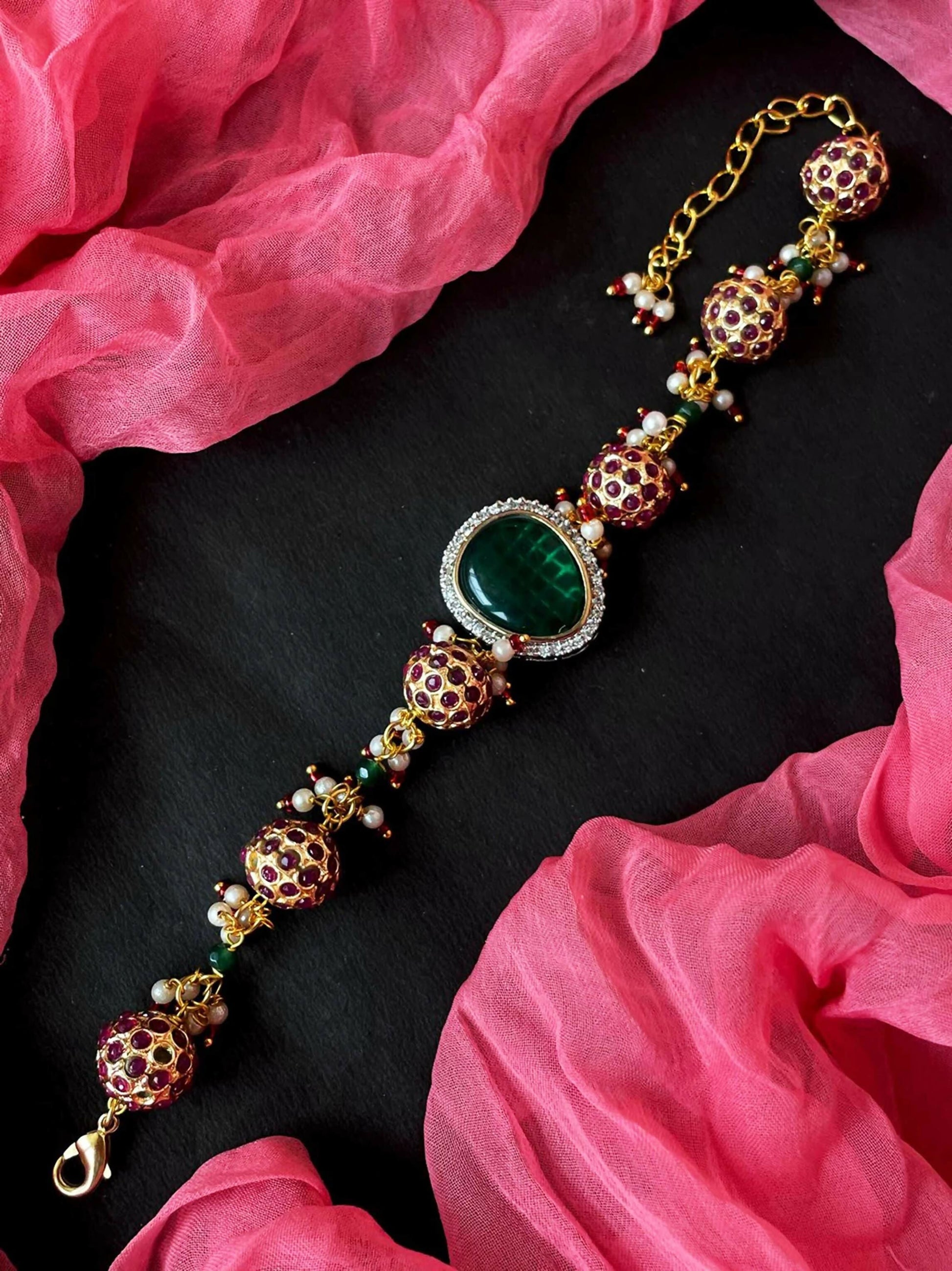 Joban Fashion Multicolor Brass Ad With Monalisa Stone And Ball Beaded Bracelet | Swadesiicart