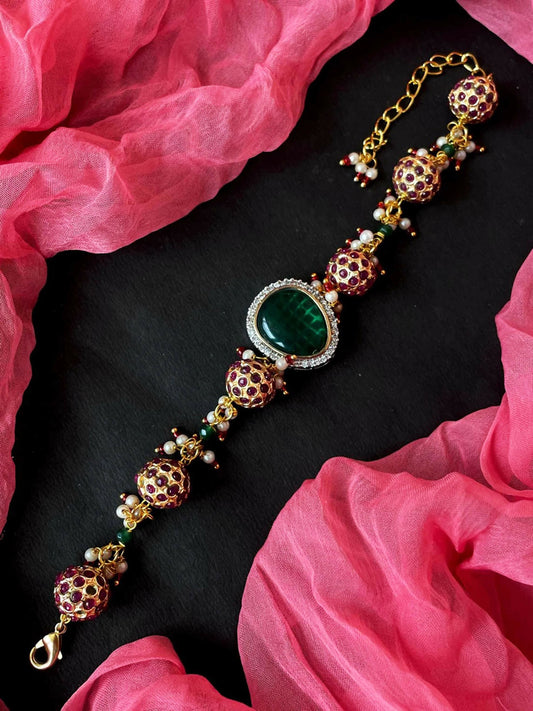 Joban Fashion Multicolor Brass Ad With Monalisa Stone And Ball Beaded Bracelet | Swadesiicart