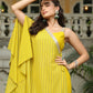 Janasya Yellow Georgette Solid Top Bottom Cape | Swadesiicart