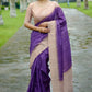 Vishnu Weaves Women's Purple Tussar Silk Woven Saree with Blouse - Swadesiicart