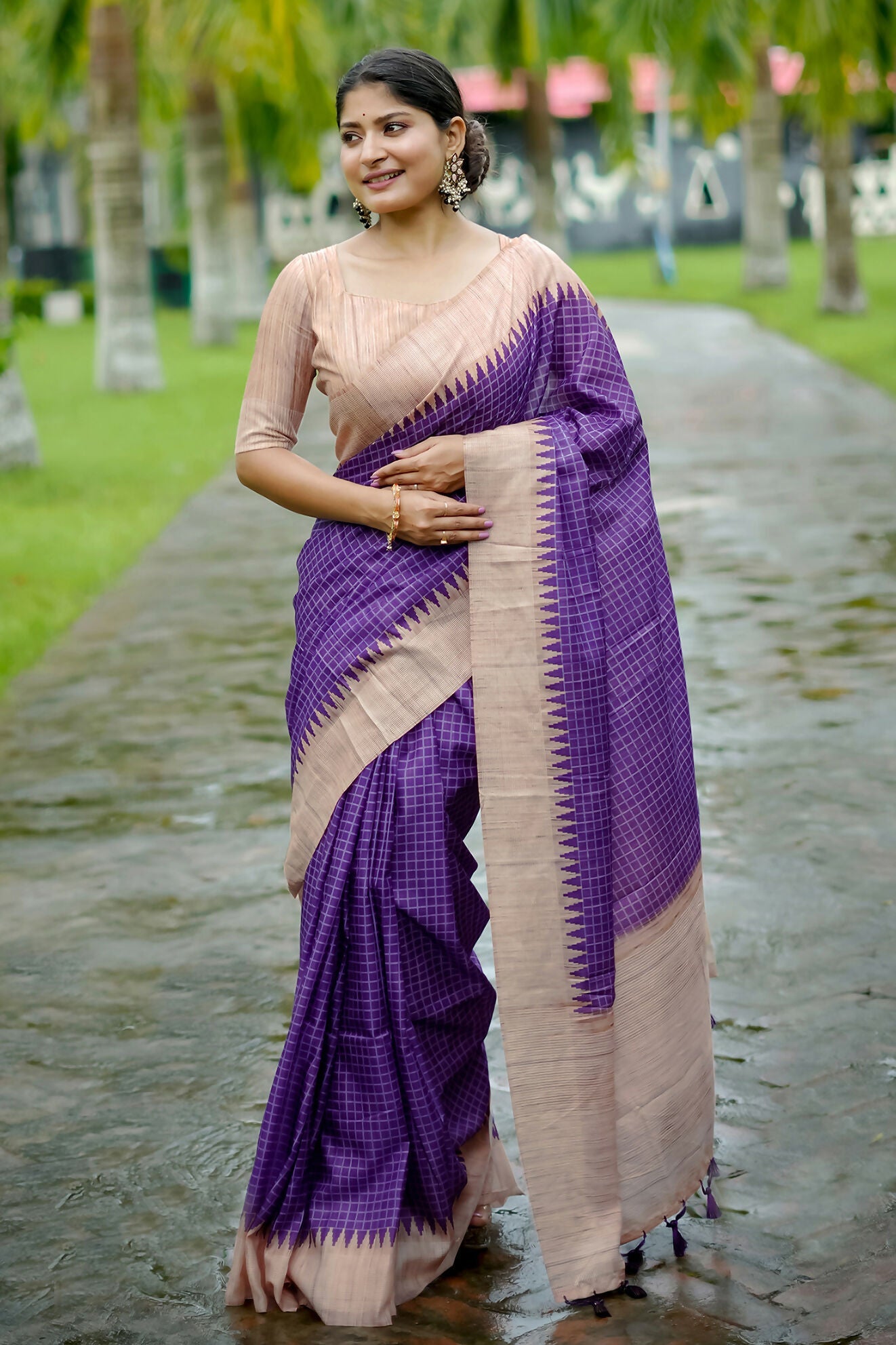 Vishnu Weaves Women's Purple Tussar Silk Woven Saree with Blouse - Swadesiicart