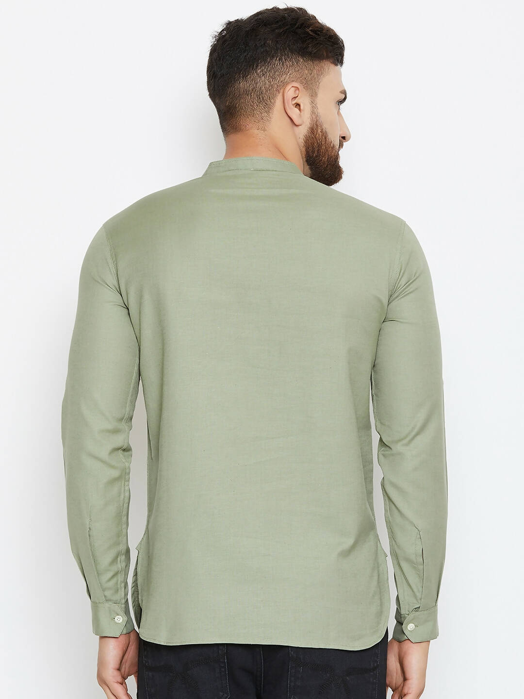 Even Apparels Green Color Men's Pure Cotton Kurta With Band Collar | Swadesiicart