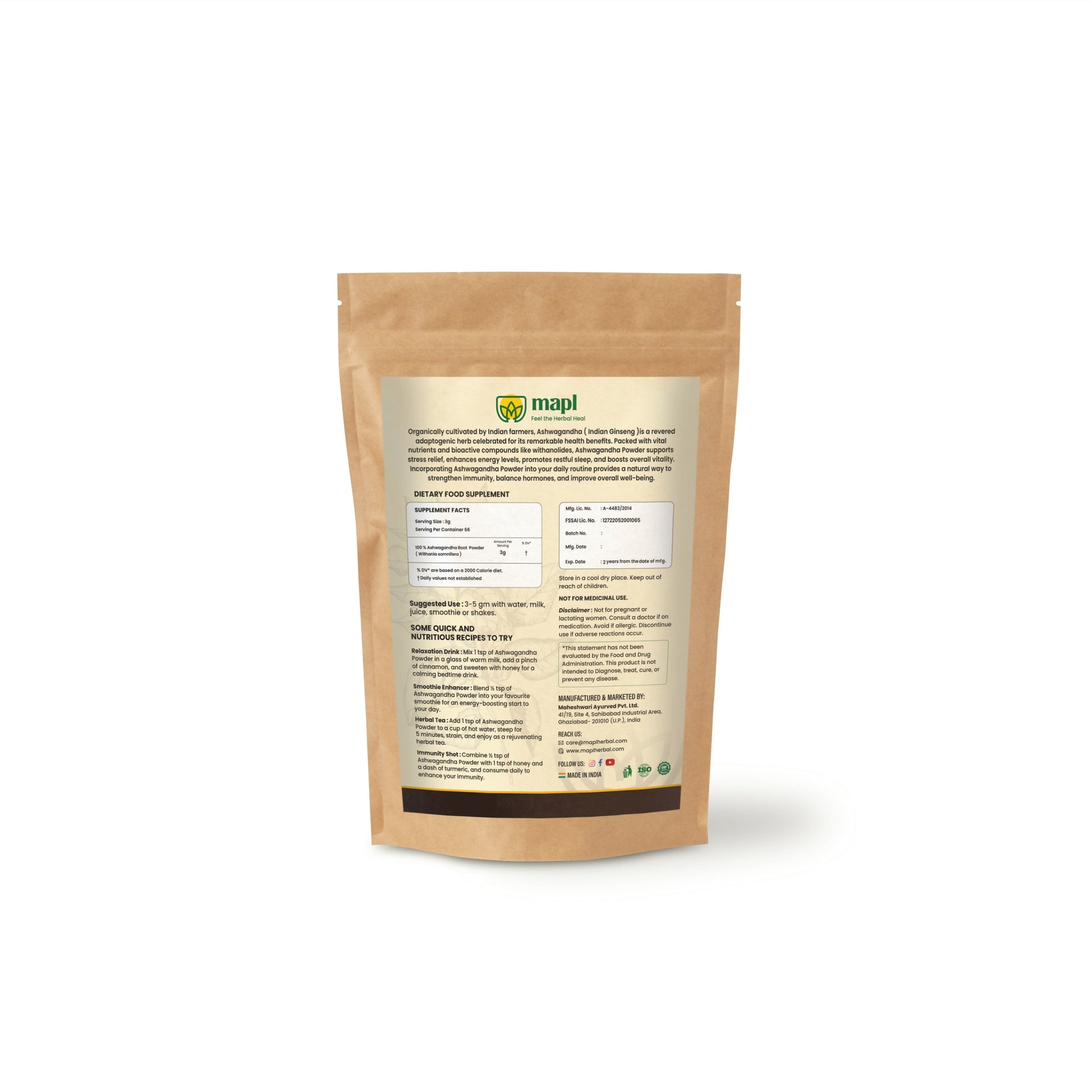 MAPL Ashwagandha Root Powder | Swadesiicart