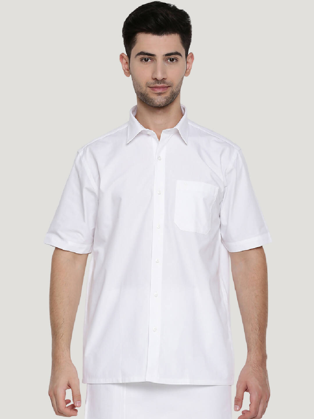 Ramraj Cotton Mens Half Sleeve Formal Poly Cotton White Shirt | Swadesiicart