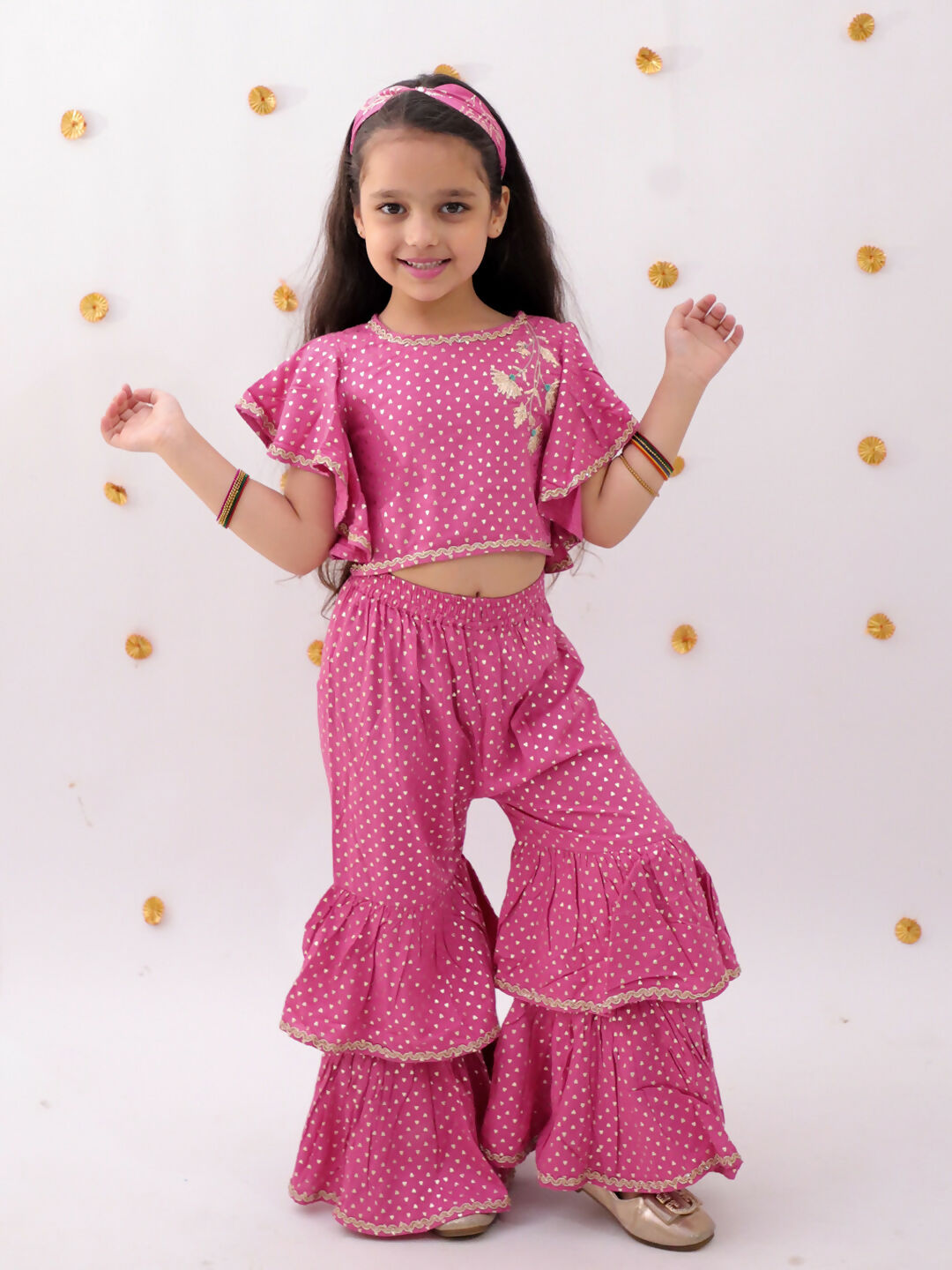 Lil Drama Khilkhilahat Pink Crop Top and Flare Pant Set For Girls | Swadesiicart