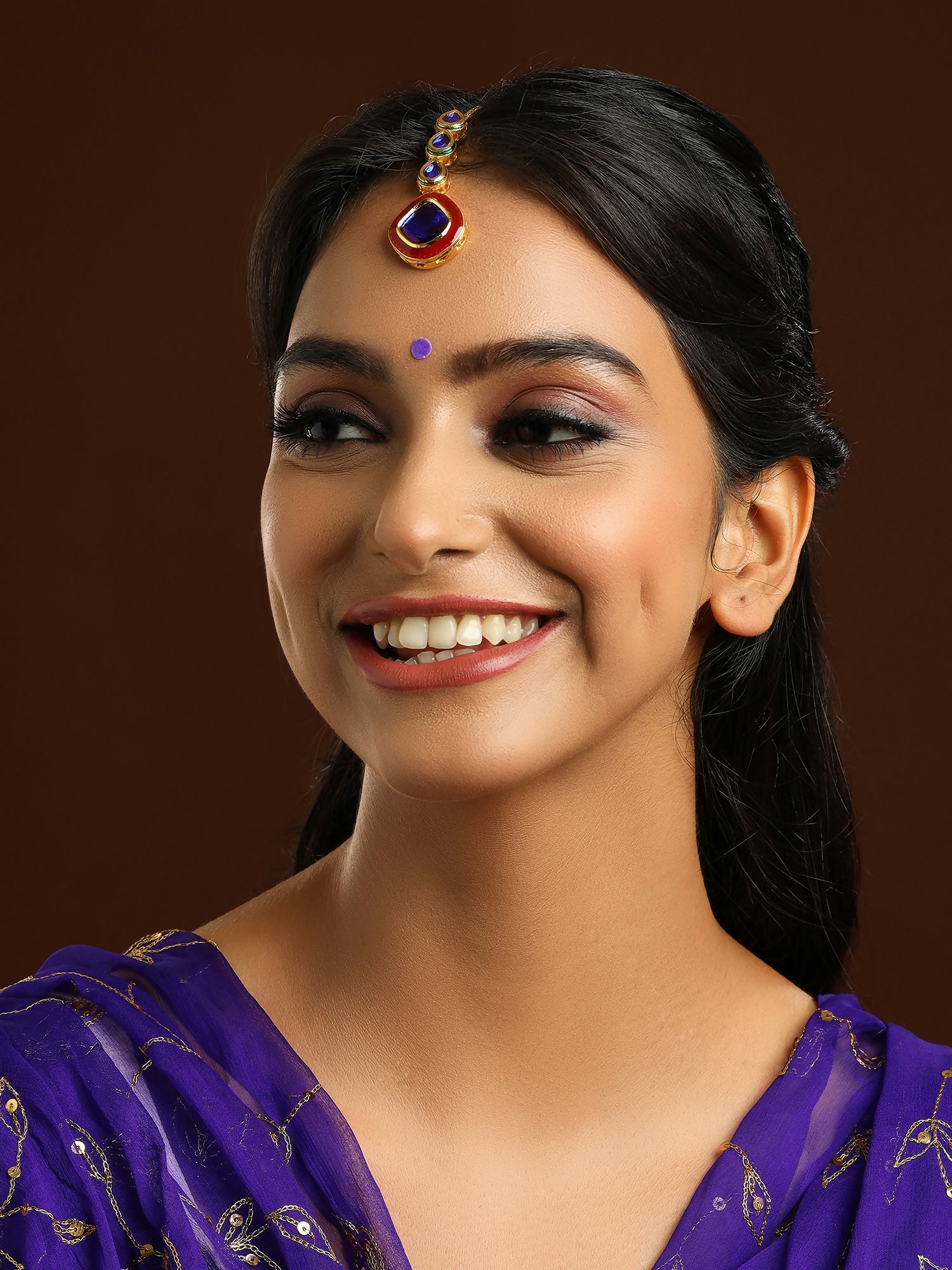 Ruby Raang Blue Meenakari Kundan Maang Tikka | Swadesiicart