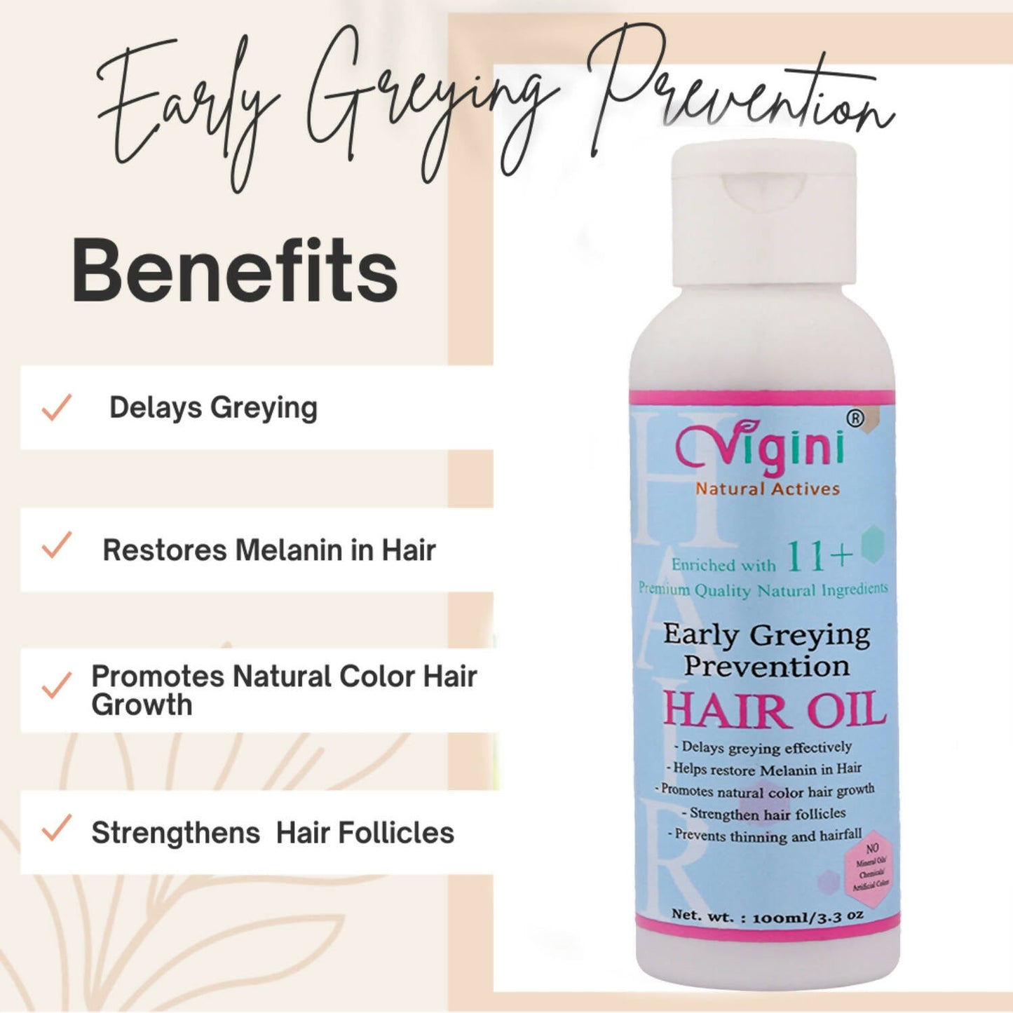 Vigini Early Anti Greying Hair Care Oil with Amla, Onion Seed Oil, Flaxseed Oil - Swadesiicart