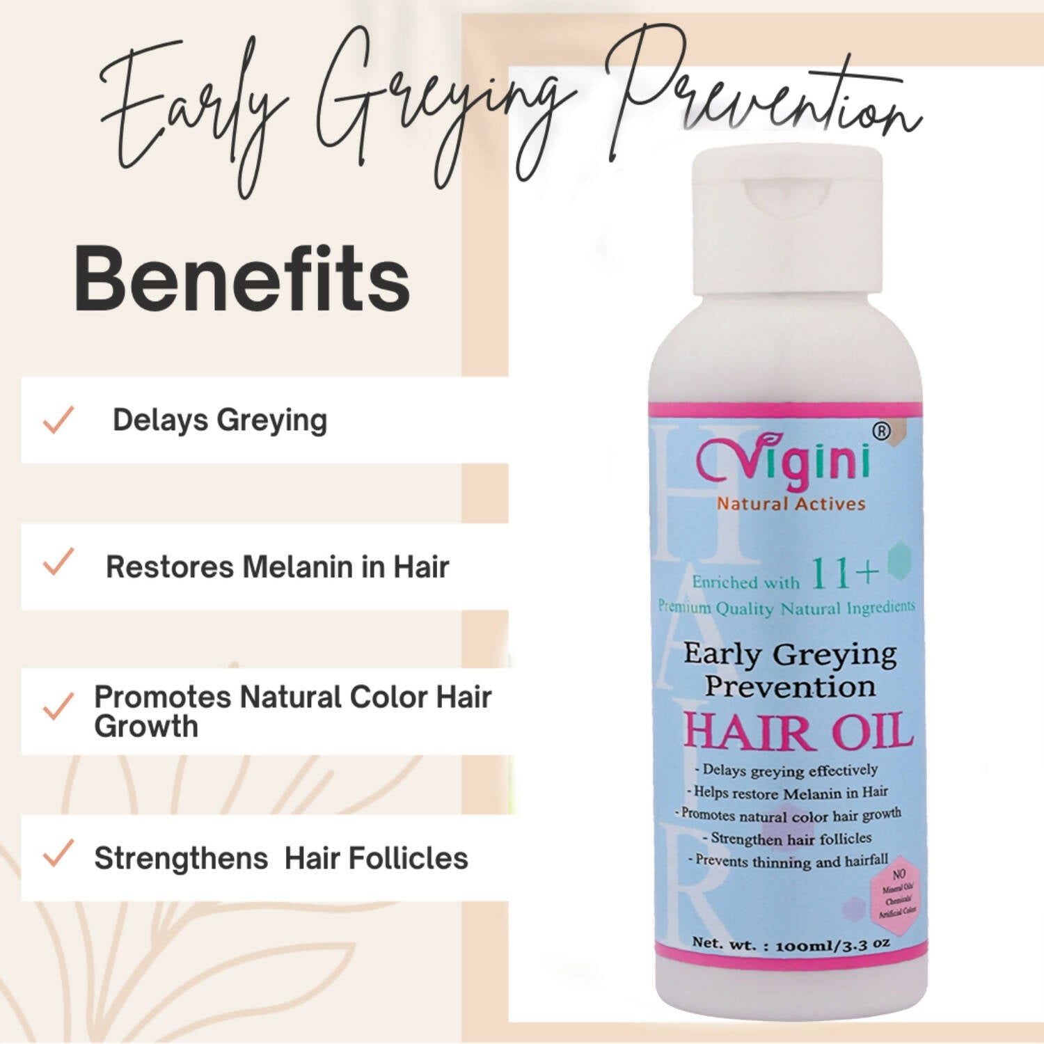 Vigini Early Anti Greying Hair Care Oil with Amla, Onion Seed Oil, Flaxseed Oil - Swadesiicart