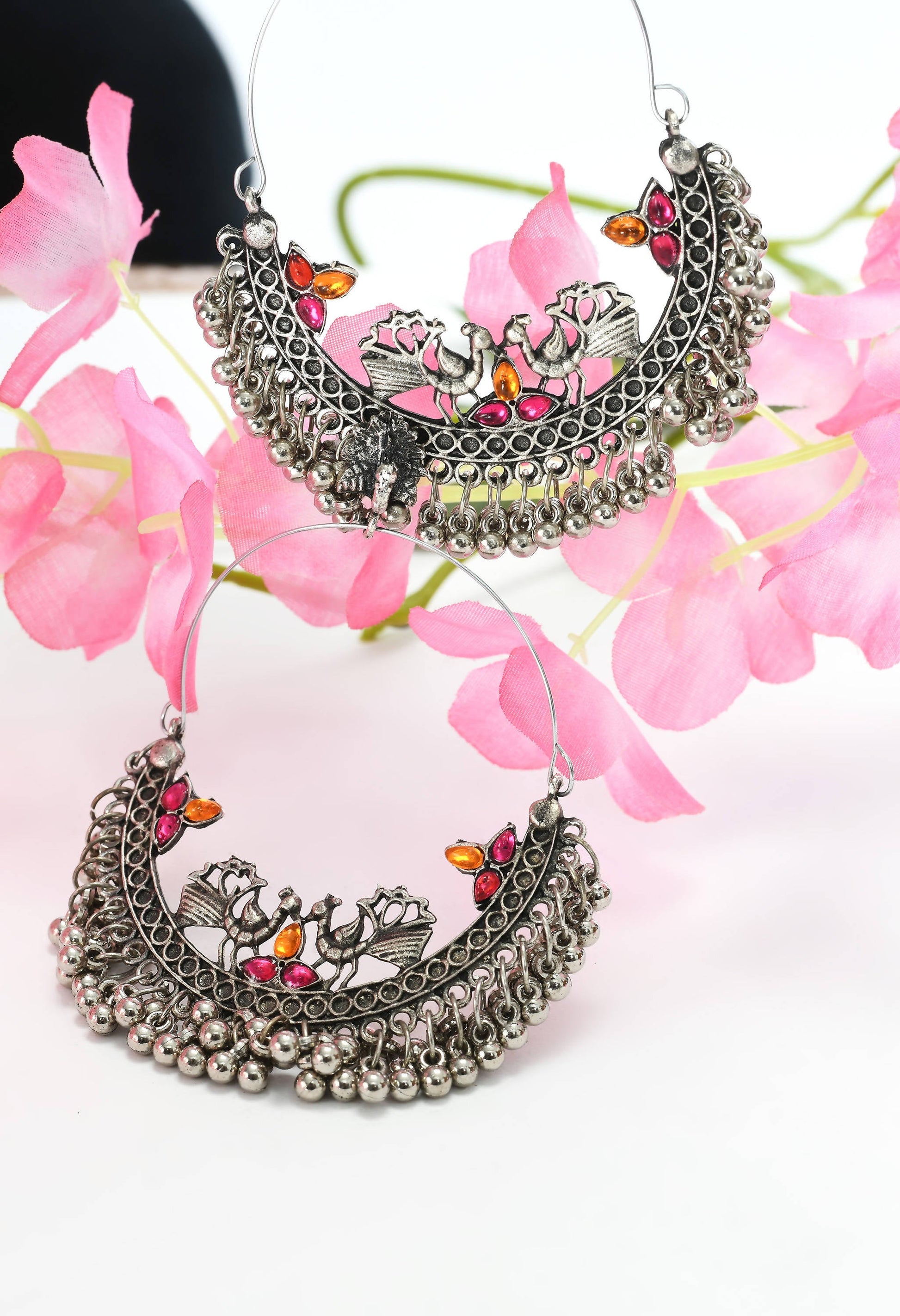 Mominos Fashion Johar Kamal Peacock Design Chandbali Earrings - Swadesiicart