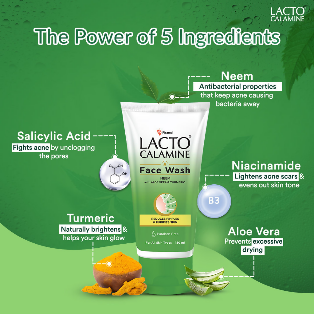 Lacto Calamine Facewash With Neem, Aloe Vera & Turmeric - Swadesiicart