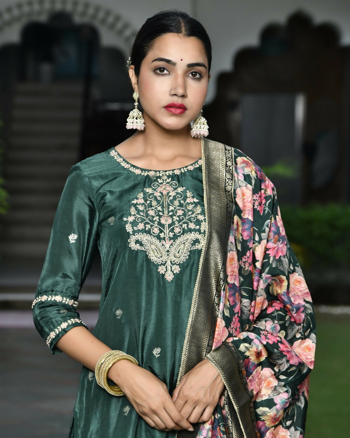 Vaasva Women's Silk Emboidered Solid Pant Set & Digital Printed Dupatta | Swadesiicart