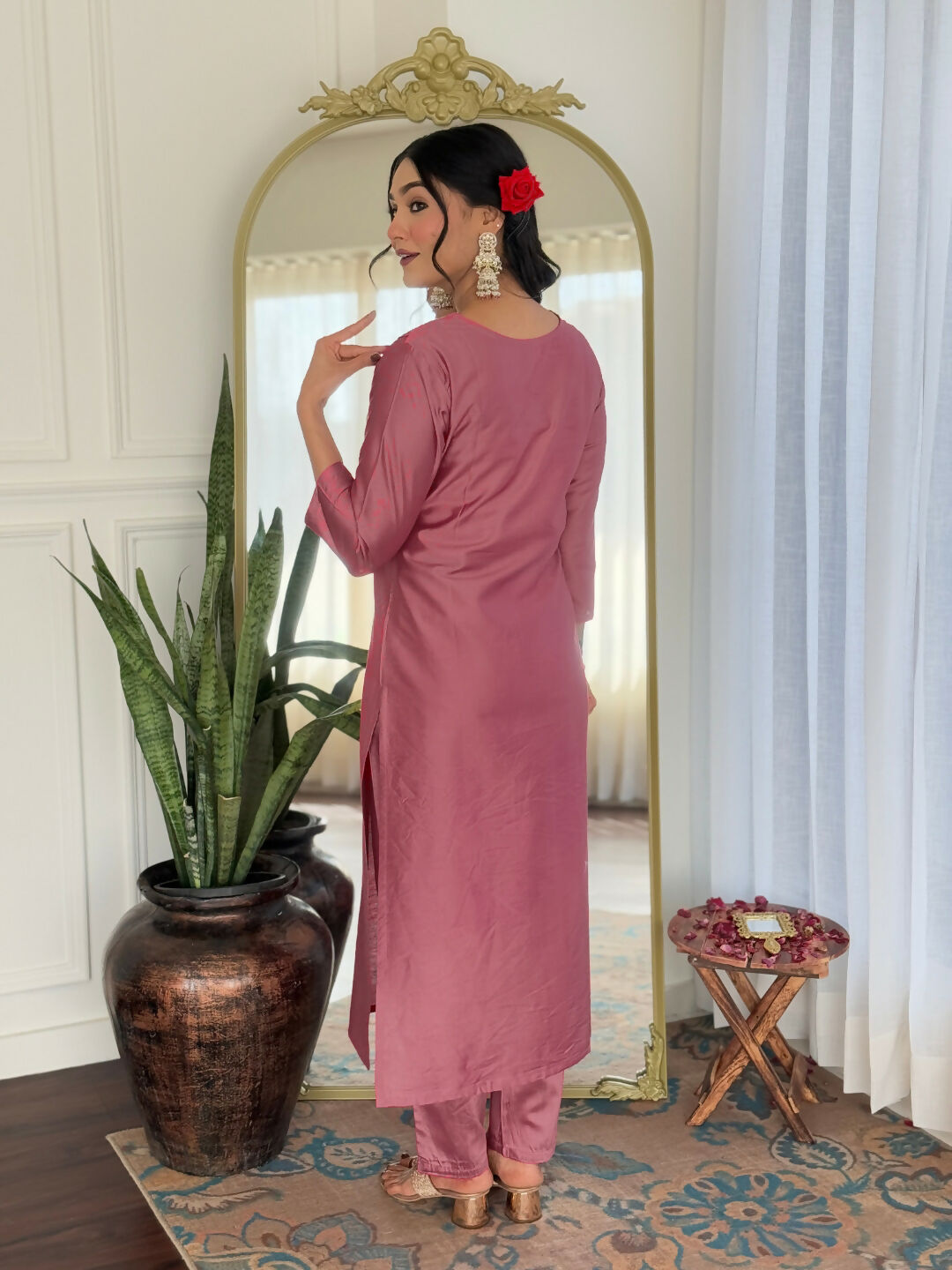 The52 Gajri Women's Beautiful Embroidered Rayon Fabric with Straight Kurta, Pant and Dupatta Set - Swadesiicart