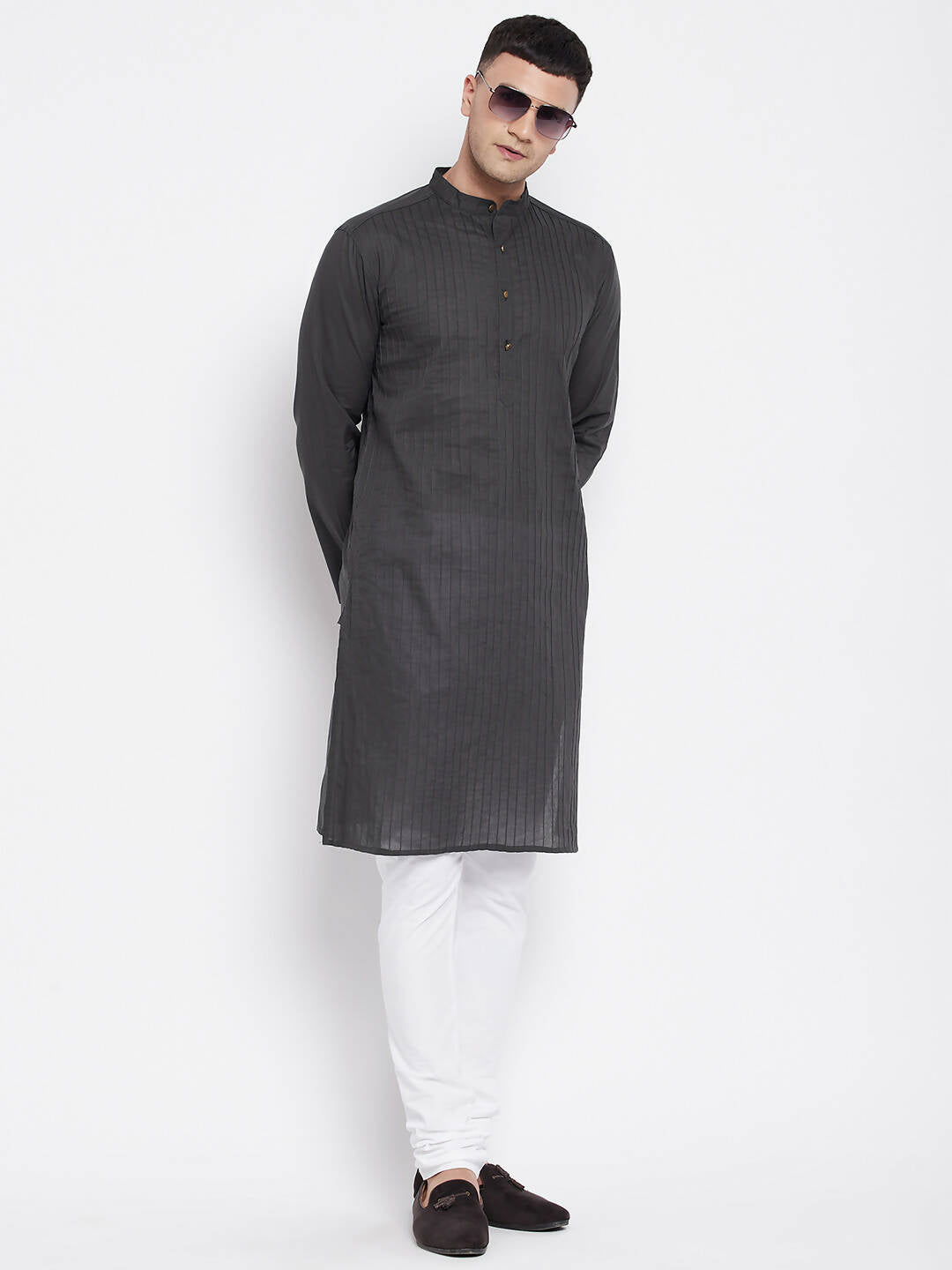 Even Apparels Grey Pure Cotton Men's Kurta With Band Collar | Swadesiicart