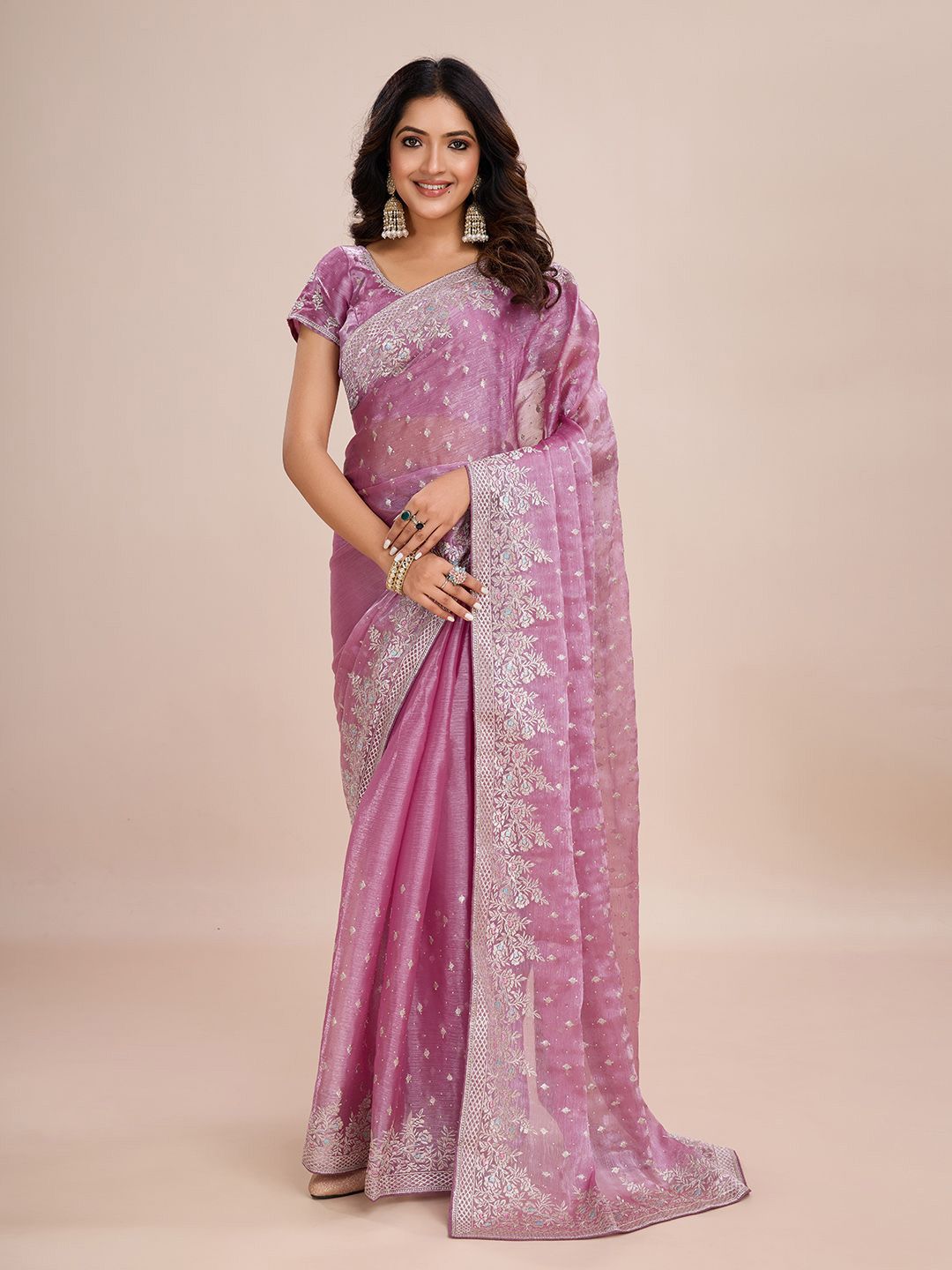 kasee Floral Zari Silk Blend Ready to Wear Saree | Swadesiicart