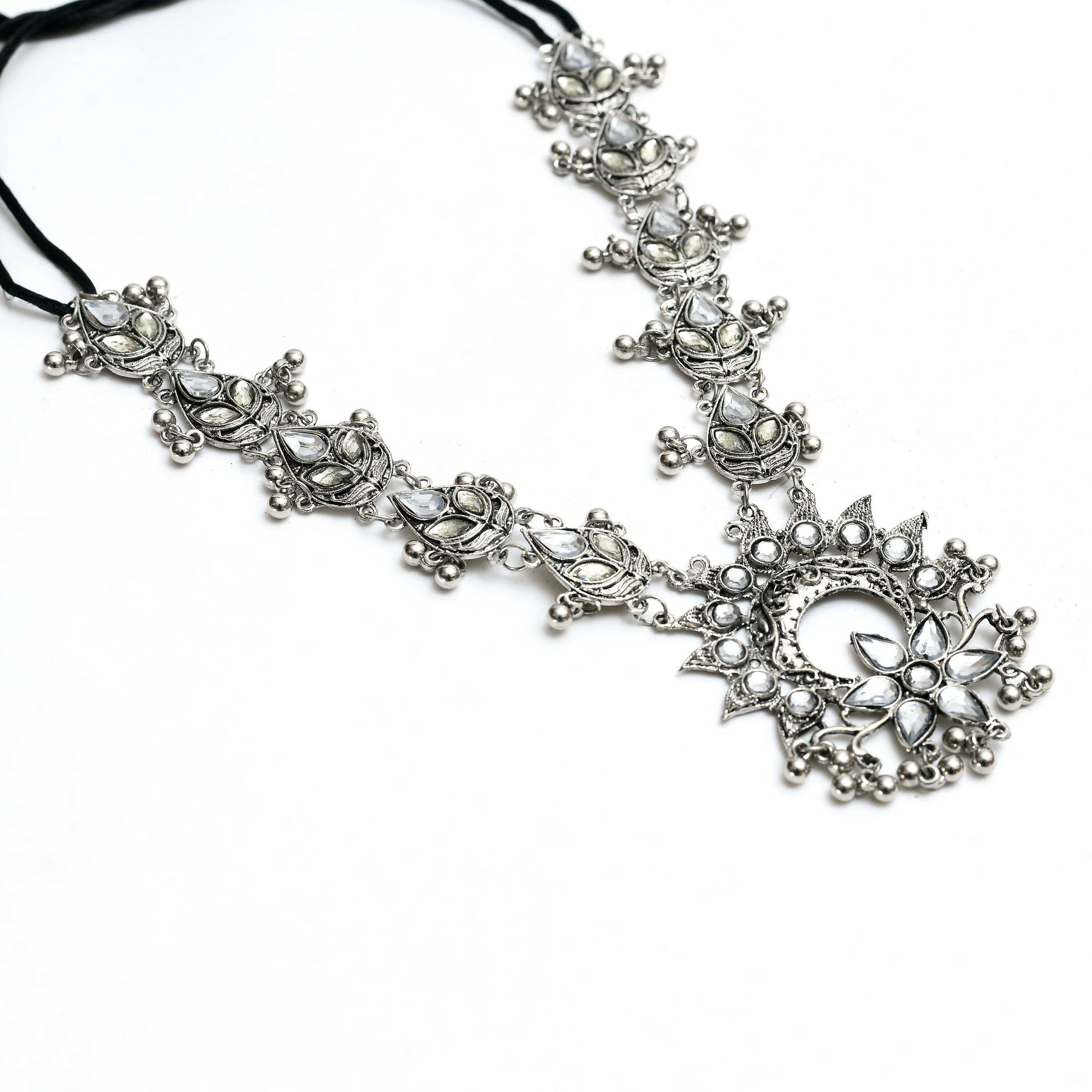 Mominos Fashion Johar Kamal Women Silver-Plated Brass Finish Rani Haar Statement Necklace | Swadesiicart
