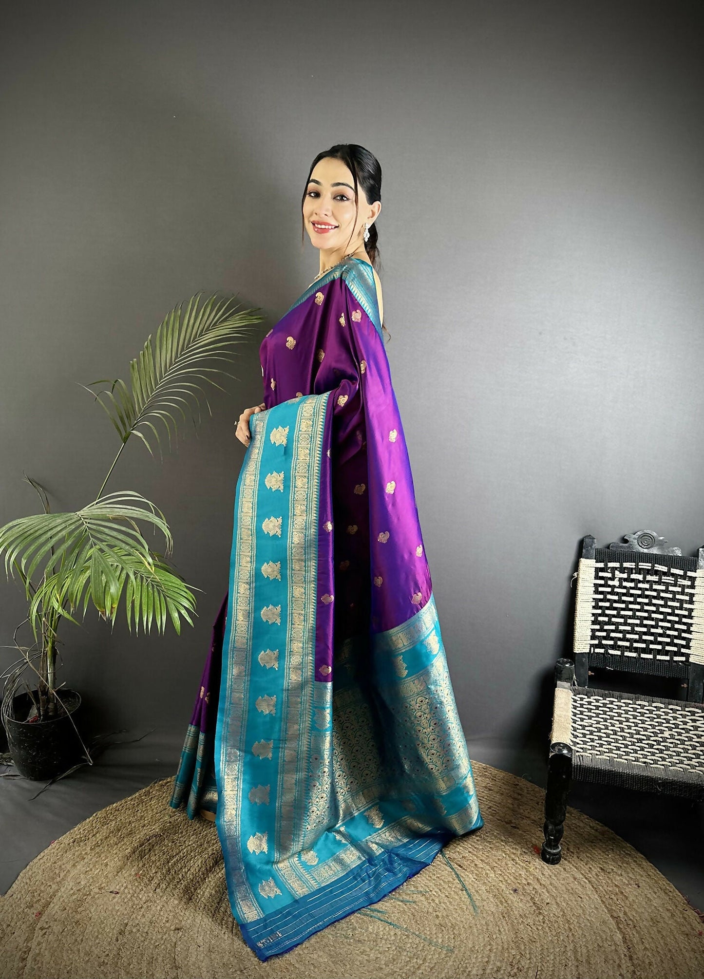 Joban Fashion Purple Banarasi Soft Silk Woven Butti Saree | Swadesiicart