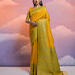 Vishnu Weaves Women's Yellow Handloom Raw Silk Woven Border Saree with Blouse - Swadesiicart