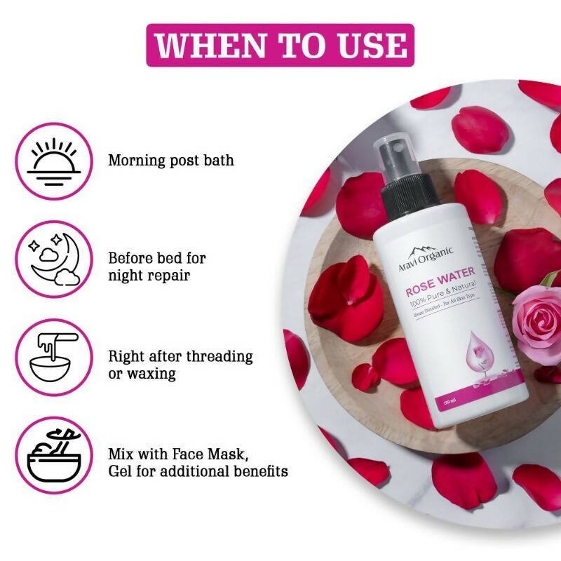 Aravi Organic 100% Steam Distilled Rose Water Face Toner Spray | Swadesiicart