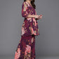Ahalyaa Women Floral Printed Tunic with Sharara - Black Color | Swadesiicart