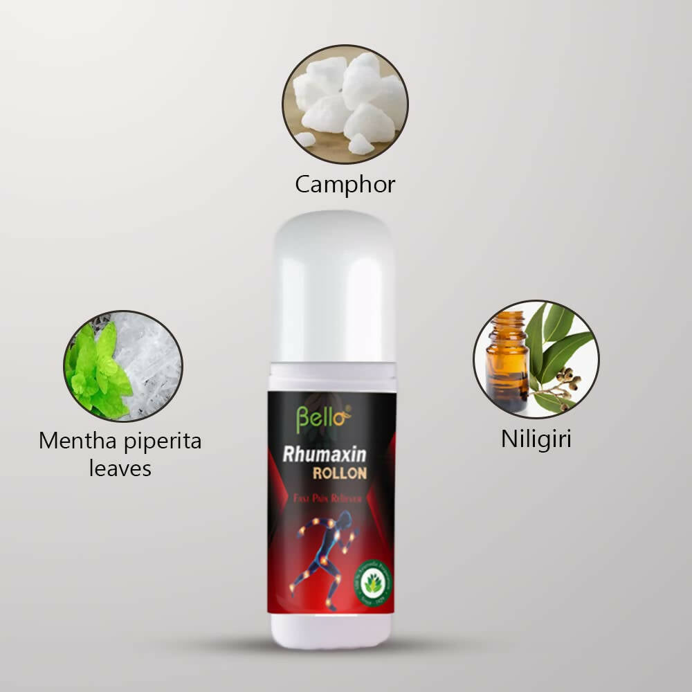 Bello Herbals Rhumaxin Rollon for Fast Herbal Pain Relief Liniment - Swadesiicart
