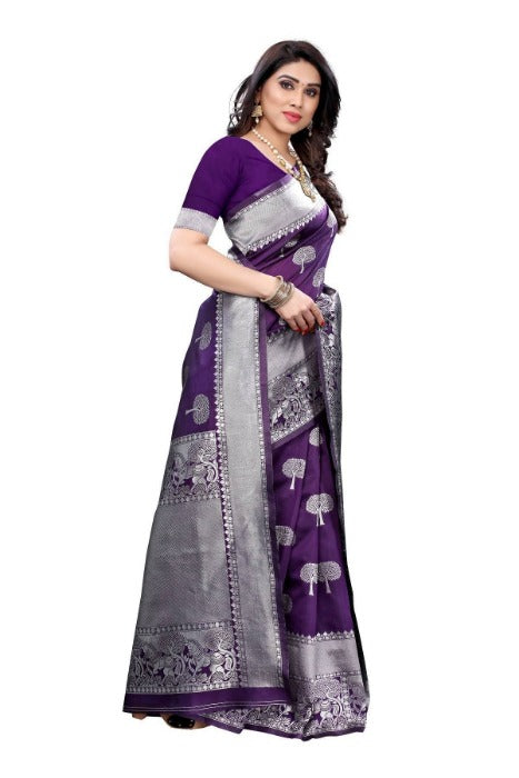 Vamika Banarasi Jacquard Weaving Purple Saree (AMEE PURPLE) | Swadesiicart