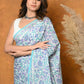 Very Much Indian Handblock Printed Cotton Saree With Natural Dyes - White | Swadesiicart