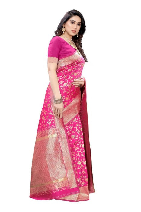 Vamika Banarasi Jacquard Weaving Pink Saree (PARINITI PINK) | Swadesiicart