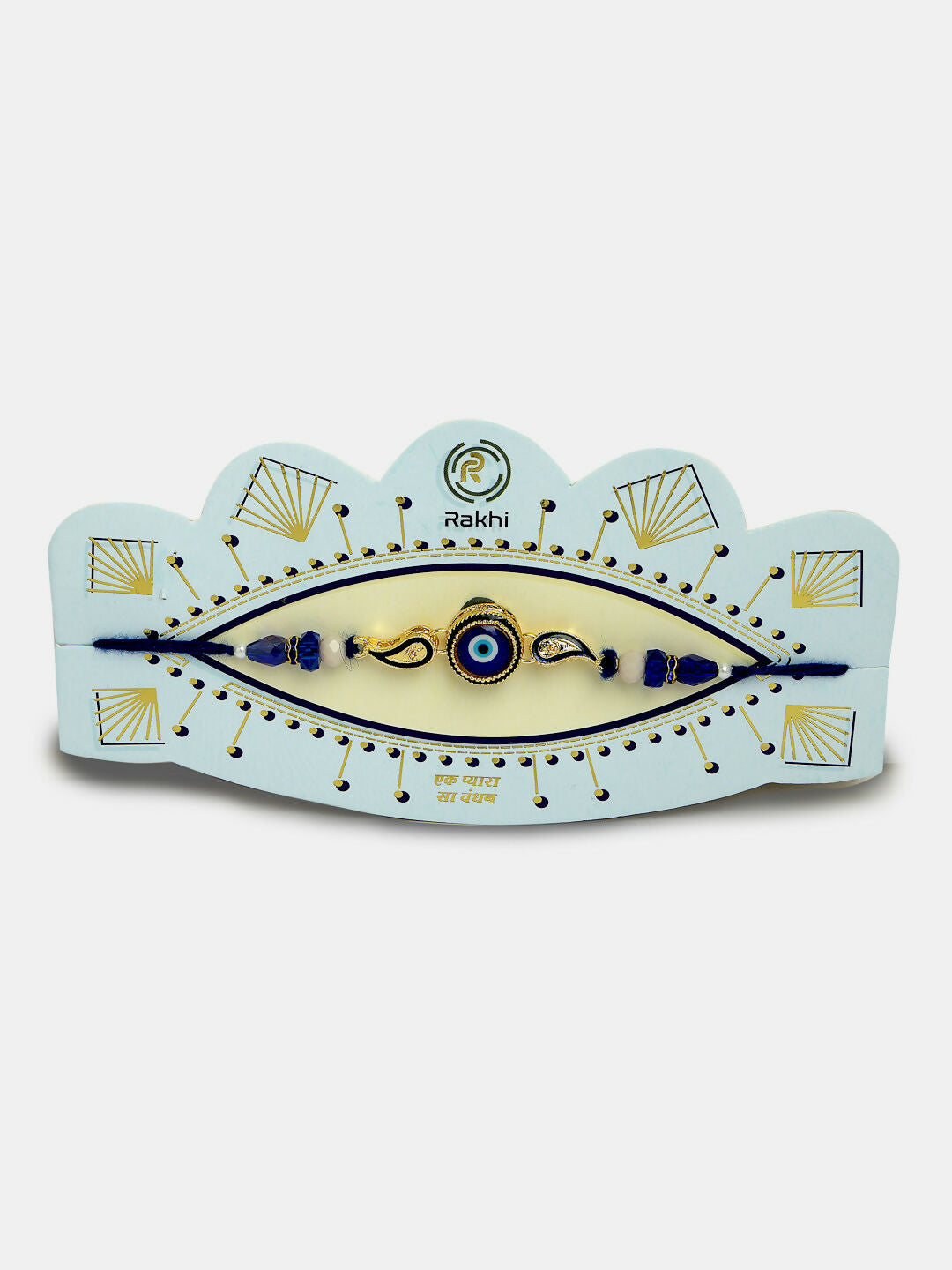 NVR Women & Men Set of 2 Blue Evil Eye Beaded Bhaiya Bhabhi Rakhi With Roli Chawal | Swadesiicart